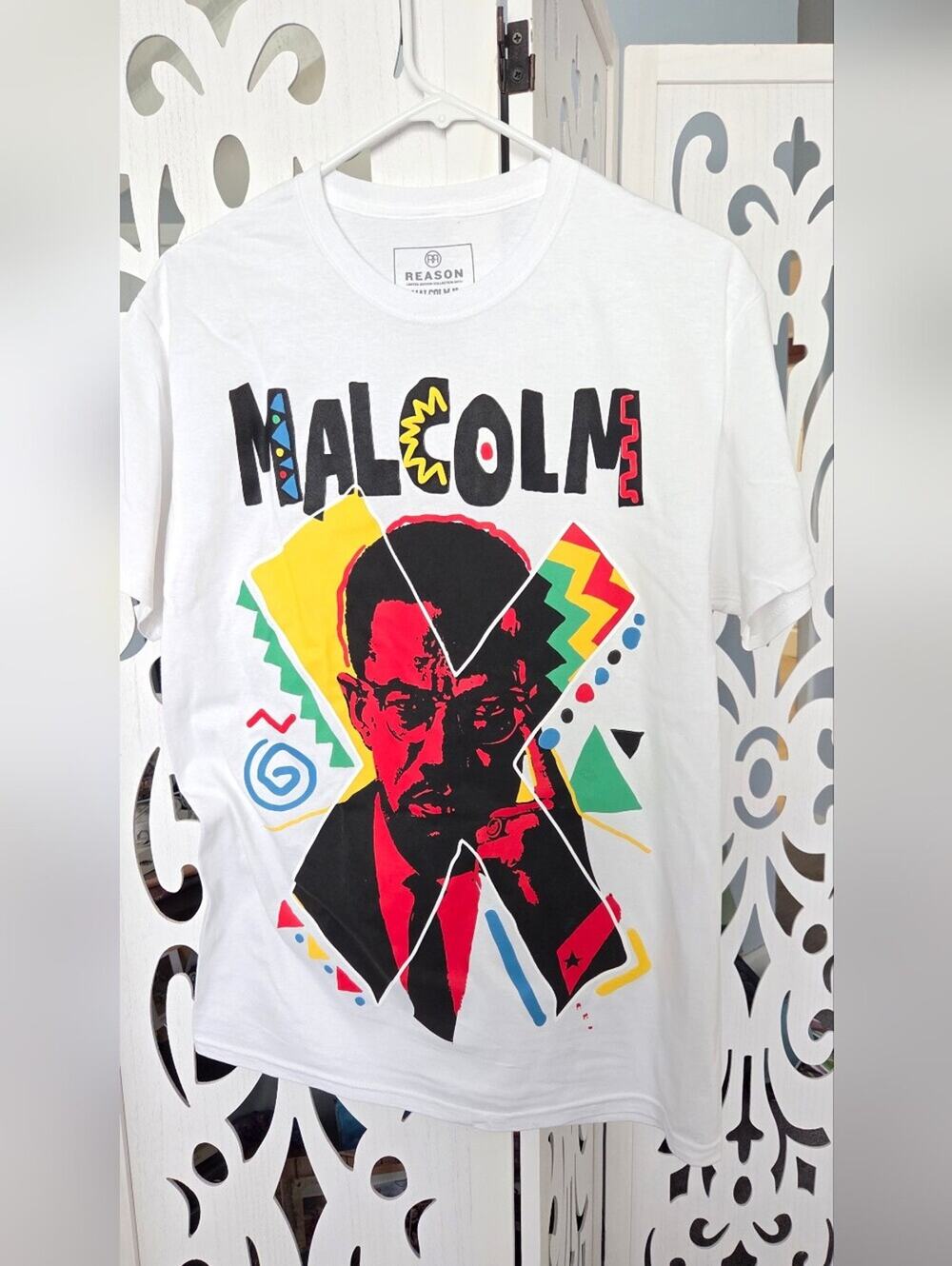 Reason Clothing Malcolm X Graphic Tee White Mens Size Medium Retro 90s Style